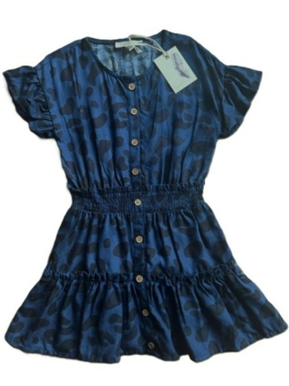 NWT. JESSICA SIMPSON Girls Navy Blue Cheetah All-Over Print Dress